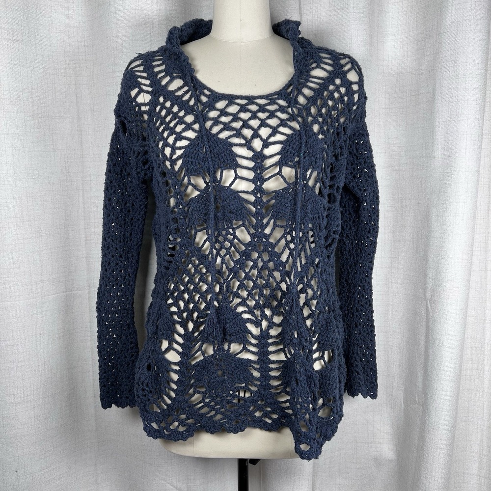 Free People Pacifica Crochet Knit Hoodie Cotton Silk Small Whimsigoth Coverup